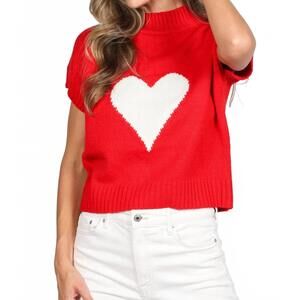 NEW VINE & LOVE heart embellished mock neck knitted sweater in red
